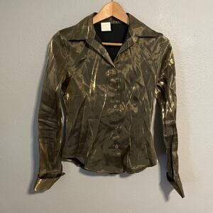 Vintage Anxiety Womens Top Small Green Iridescent Button Up Rave Grunge 90s Y2K